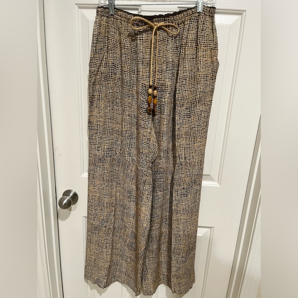 DOROTHY SCHOELEN PLATINUM TAN/ BROWN VINTAGE WIDE LEG ELASTIC WAIST PANTS SZ 16 - Picture 7 of 10